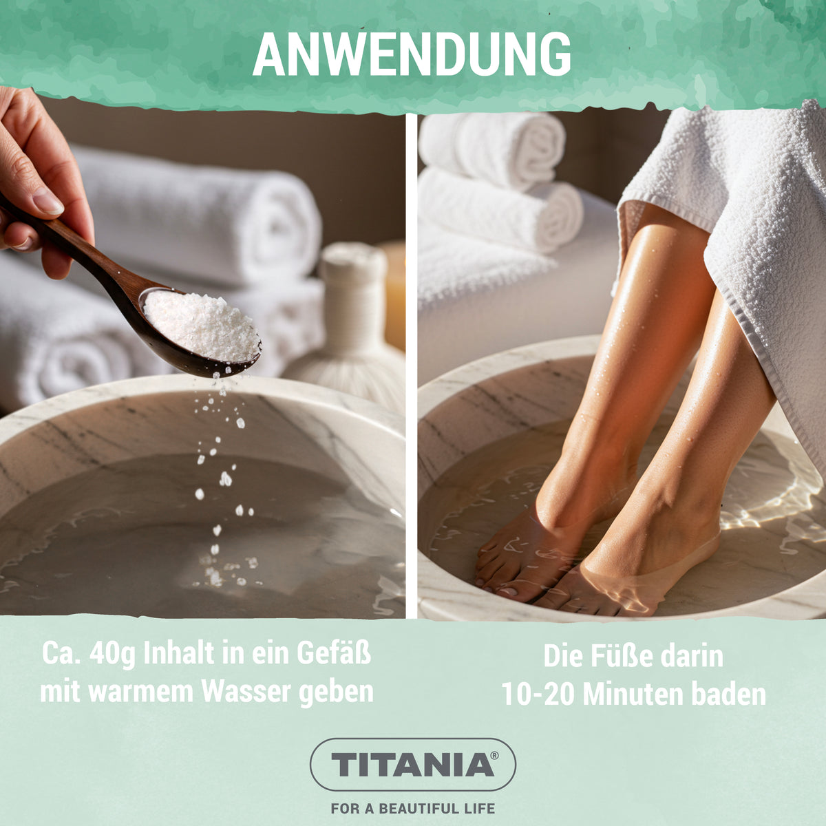Fußbadesalz mit Teebaumöl zur Fußpilzprävention