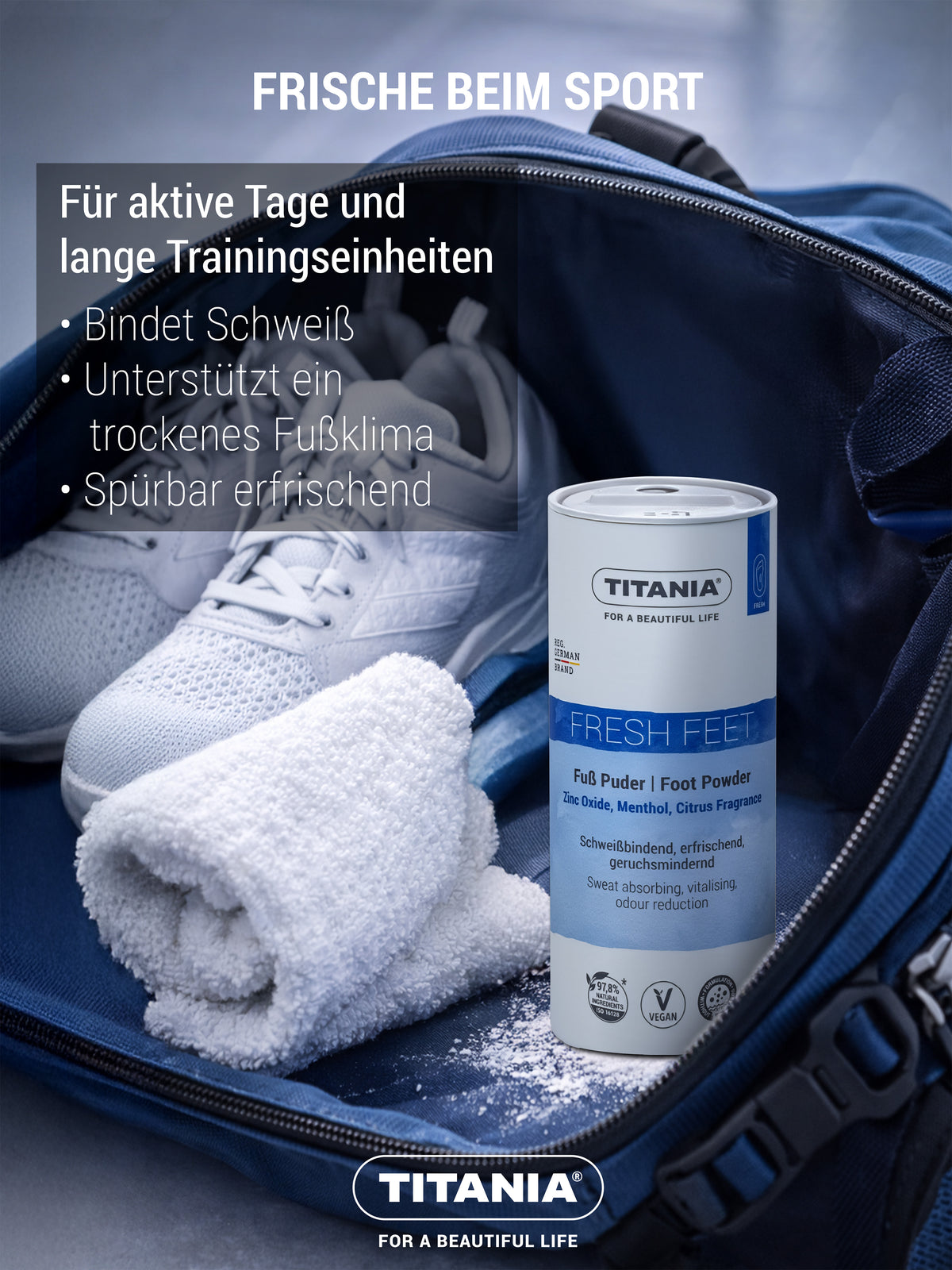 Fußpuder - bindet Schweiß, Feuchtigkeit & Gerüche