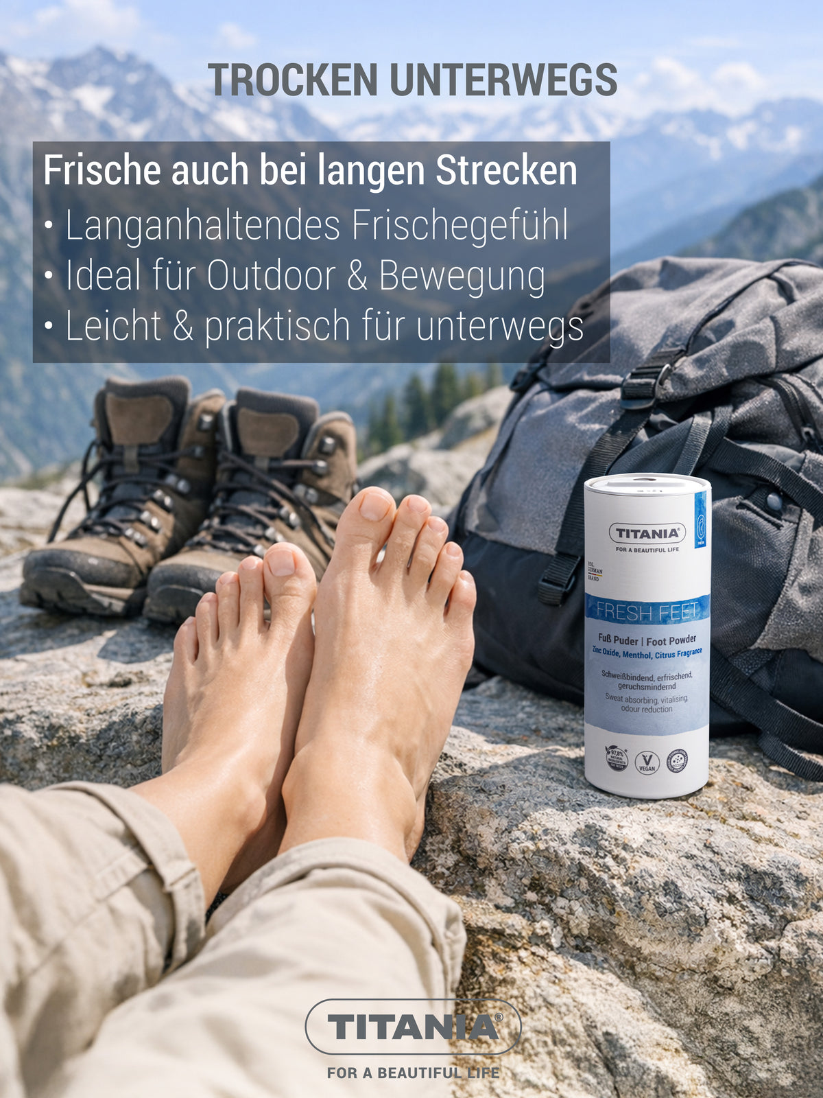 Fußpuder - bindet Schweiß, Feuchtigkeit & Gerüche