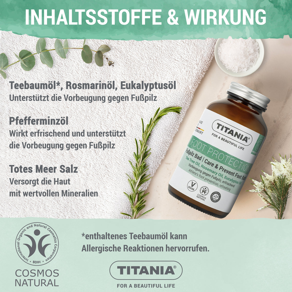 Fußbadesalz mit Teebaumöl zur Fußpilzprävention