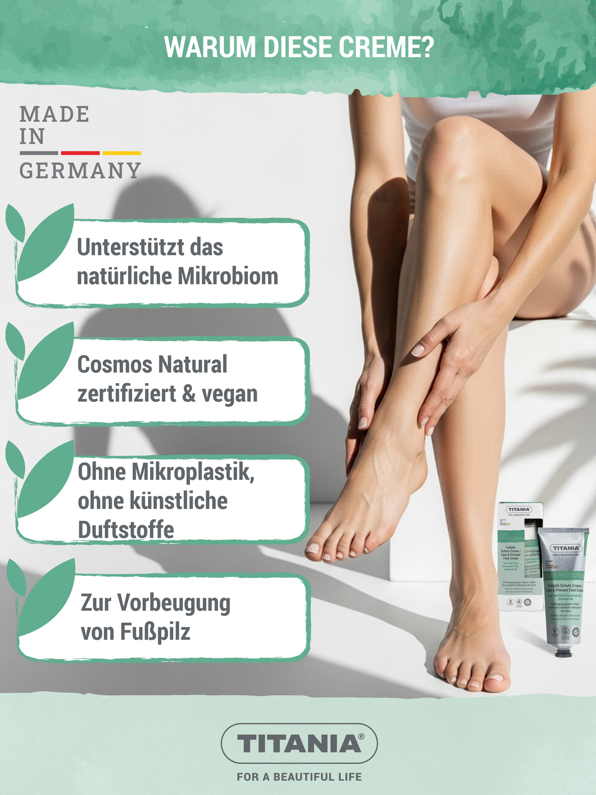 Fußpilz Schutz Creme mit Teebaumöl, Rosmarin & Mandelöl