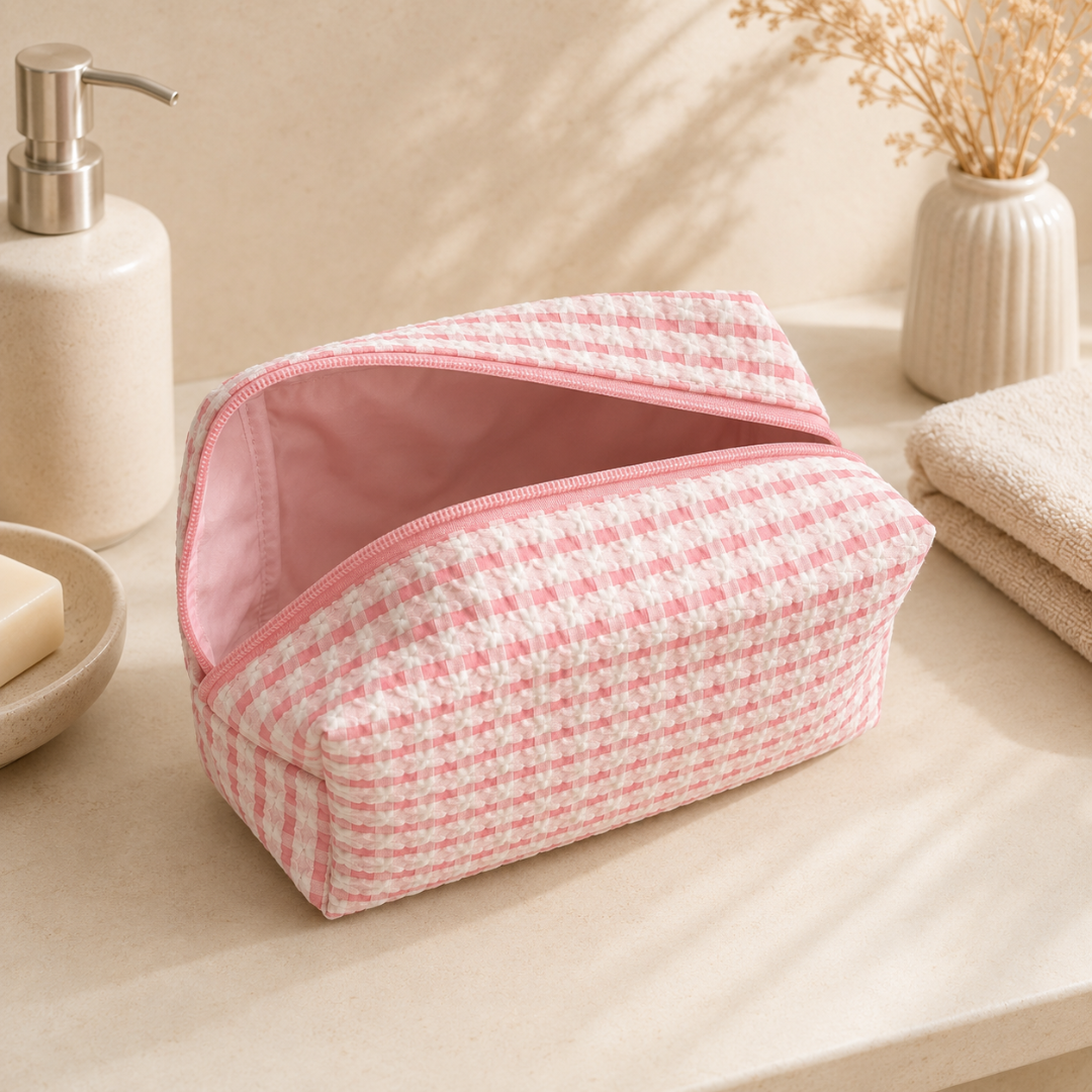 Kosmetiktasche Weiß-Pink